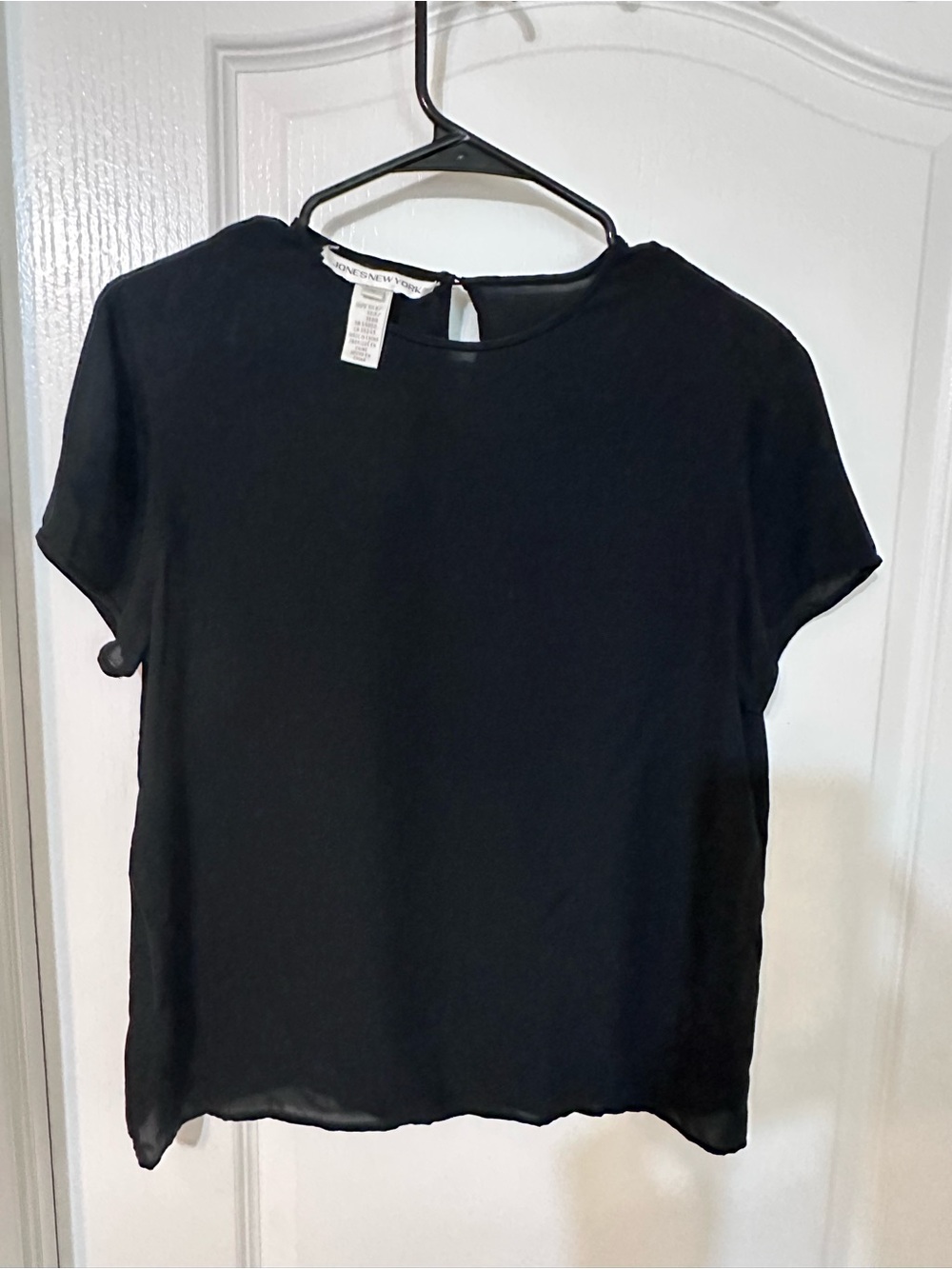 Vintage 90s Jones New York Black Silk Sheer Short Sleeve Blouse Top Women’s 8